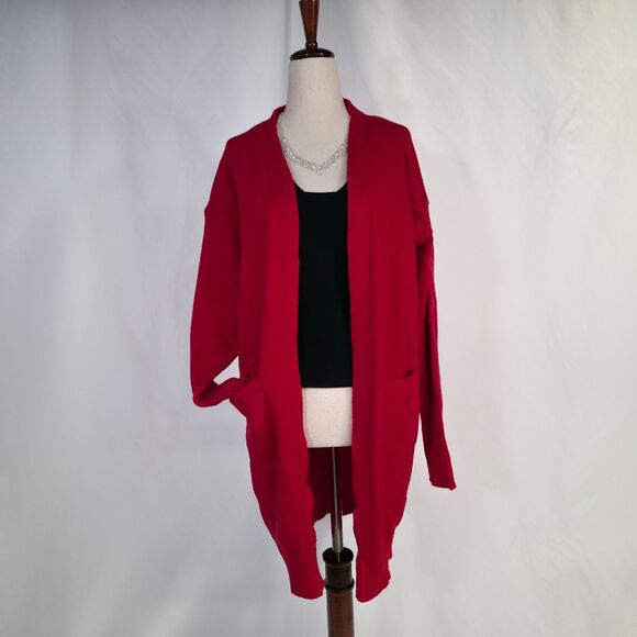 True Red Soft Open Cardigan with Pockets & Fitted Sleeves, Size Large - Picture 4 of 8
